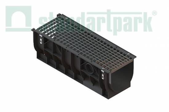 Лоток водоотводный PolyMax Basic ЛВ-30.39.38-ПП пластиковый с решеткой ячеистой стальной кл. А (комплект)